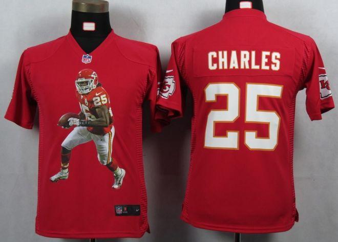  Chiefs #25 Jamaal Charles Red Team Color Youth Portrait Fashion NFL Game Jersey