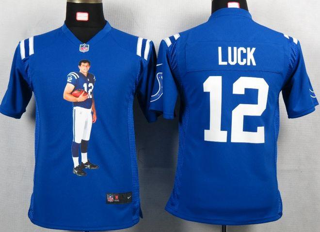  Colts #12 Andrew Luck Royal Blue Team Color Youth Portrait Fashion NFL Game Jersey