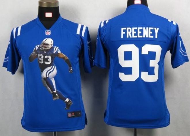  Colts #93 Dwight Freeney Royal Blue Team Color Youth Portrait Fashion NFL Game Jersey