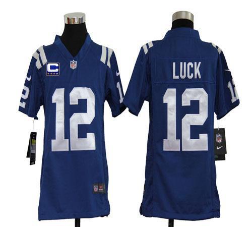  Colts #12 Andrew Luck Royal Blue Team Color With C Patch Youth Stitched NFL Elite Jersey