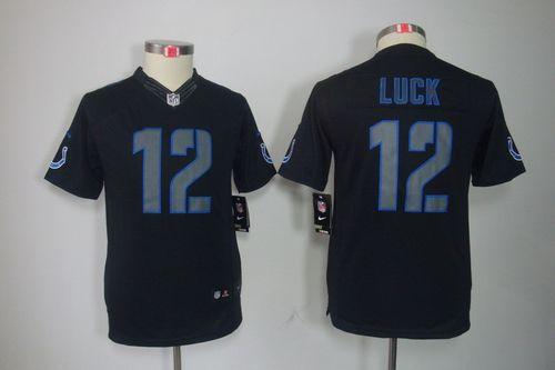  Colts #12 Andrew Luck Black Impact Youth Stitched NFL Limited Jersey