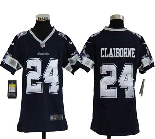  Cowboys #24 Morris Claiborne Navy Blue Team Color Youth Stitched NFL Elite Jersey