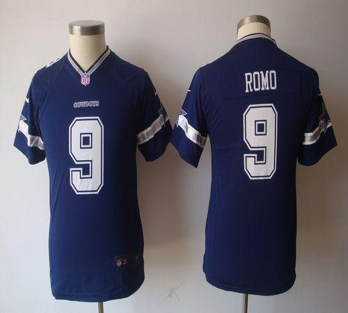  Cowboys #9 Tony Romo Navy Blue Team Color Youth NFL Game Jersey