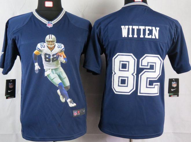  Cowboys #82 Jason Witten Navy Blue Team Color Youth Portrait Fashion NFL Game Jersey