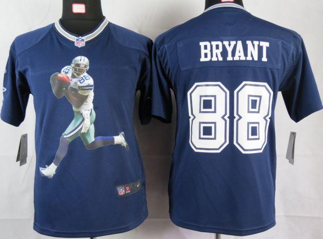  Cowboys #88 Dez Bryant Navy Blue Team Color Youth Portrait Fashion NFL Game Jersey