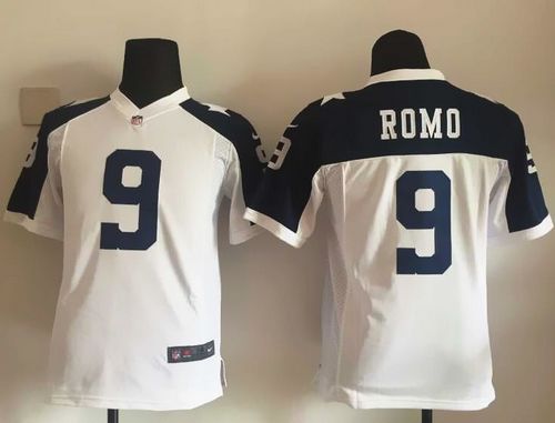  Cowboys #9 Tony Romo White Thanksgiving Youth Throwback Stitched NFL Elite Jersey