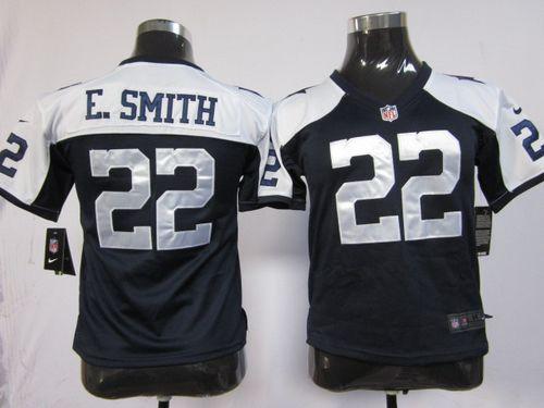  Cowboys #22 Emmitt Smith Navy Blue Thanksgiving Youth Throwback Stitched NFL Elite Jersey