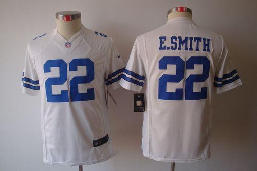  Cowboys #22 Emmitt Smith White Youth Stitched NFL Limited Jersey