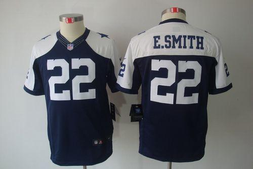  Cowboys #22 Emmitt Smith Navy Blue Thanksgiving Youth Throwback Stitched NFL Limited Jersey
