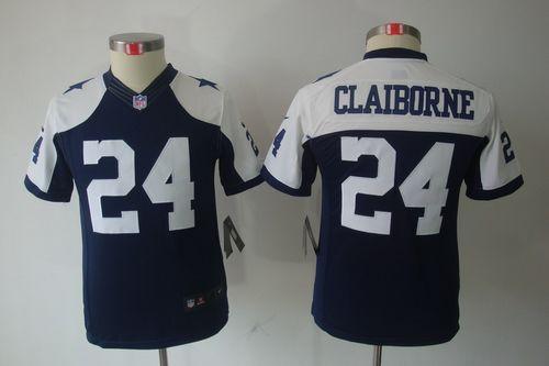  Cowboys #24 Morris Claiborne Navy Blue Thanksgiving Youth Throwback Stitched NFL Limited Jersey