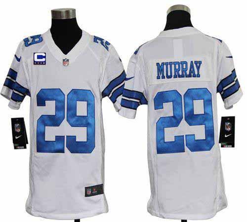  Cowboys #29 DeMarco Murray White With C Patch Youth Stitched NFL Elite Jersey