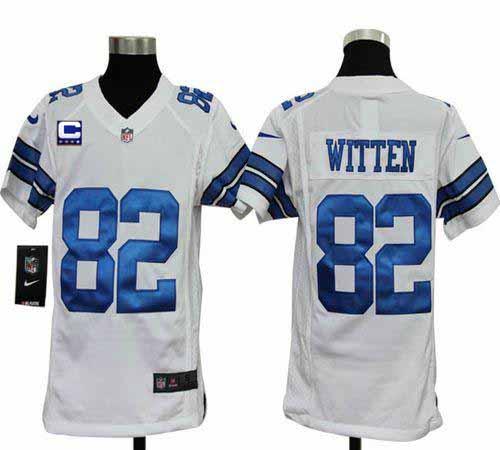  Cowboys #82 Jason Witten White With C Patch Youth Stitched NFL Elite Jersey