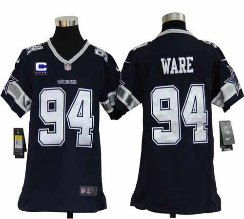  Cowboys #94 DeMarcus Ware Navy Blue Team Color With C Patch Youth Stitched NFL Elite Jersey