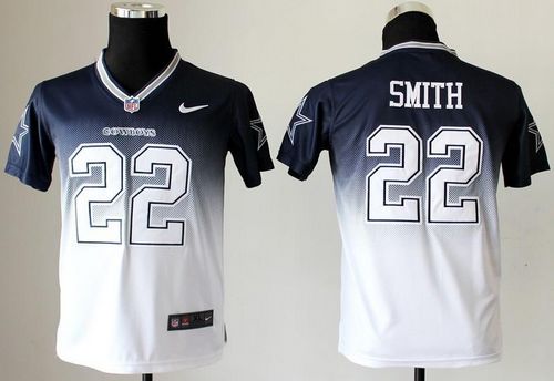  Cowboys #22 Emmitt Smith Navy Blue/White Youth Stitched NFL Elite Fadeaway Fashion Jersey