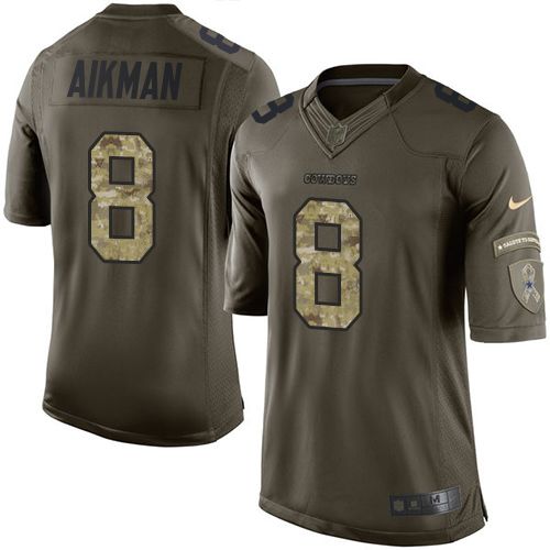  Cowboys #8 Troy Aikman Green Color Youth Stitched NFL Limited Salute to Service Jersey