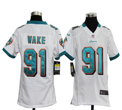  Dolphins #91 Cameron Wake White Youth Stitched NFL Elite Jersey