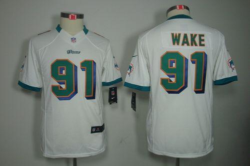 Dolphins #91 Cameron Wake White Youth Stitched NFL Limited Jersey