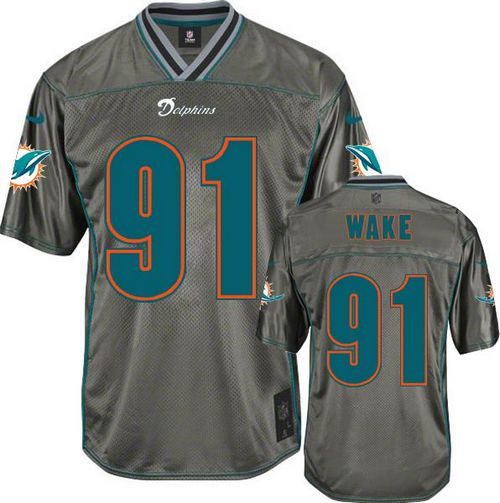  Dolphins #91 Cameron Wake Grey Youth Stitched NFL Elite Vapor Jersey