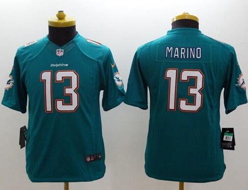  Dolphins #13 Dan Marino Aqua Green Team Color Youth Stitched NFL Limited Jersey