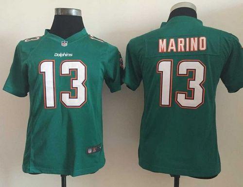  Dolphins #13 Dan Marino Aqua Green Team Color Youth Stitched NFL Elite Jersey