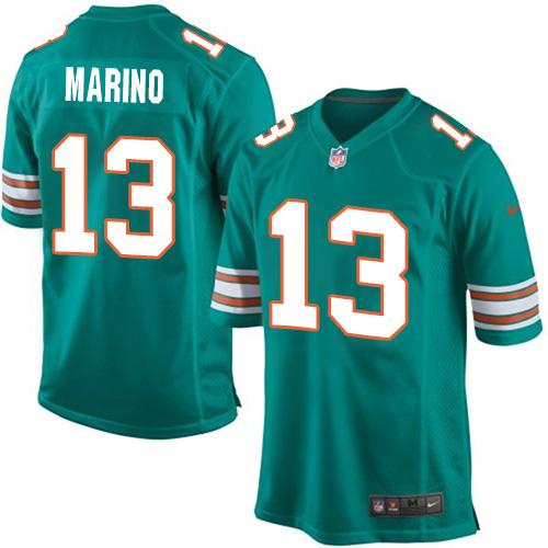  Dolphins #13 Dan Marino Aqua Green Alternate Youth Stitched NFL Elite Jersey