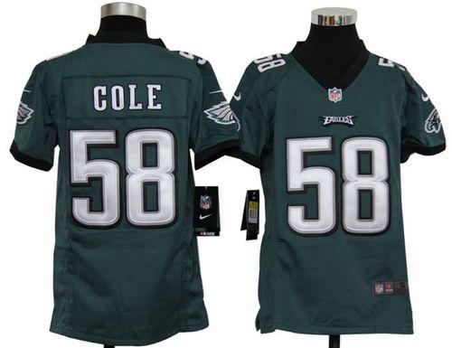  Eagles #58 Trent Cole Midnight Green Team Color Youth Stitched NFL Elite Jersey