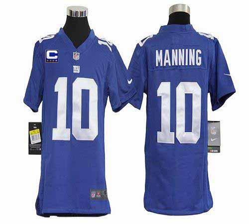  Giants #10 Eli Manning Royal Blue Team Color With C Patch Youth Stitched NFL Elite Jersey