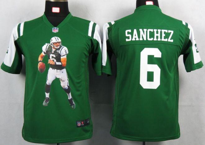  Jets #6 Mark Sanchez Green Team Color Youth Portrait Fashion NFL Game Jersey