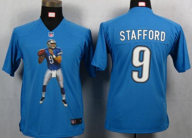  Lions #9 Matthew Stafford Light Blue Team Color Youth Portrait Fashion NFL Game Jersey