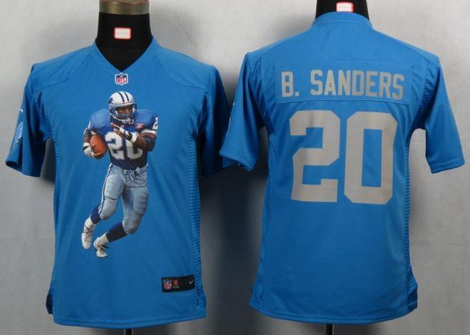  Lions #20 Barry Sanders Light Blue Team Color Youth Portrait Fashion NFL Game Jersey