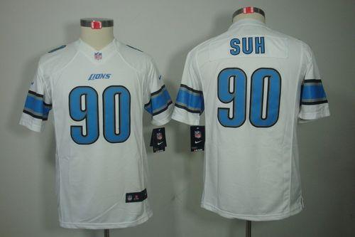  Lions #90 Ndamukong Suh White Youth Stitched NFL Limited Jersey