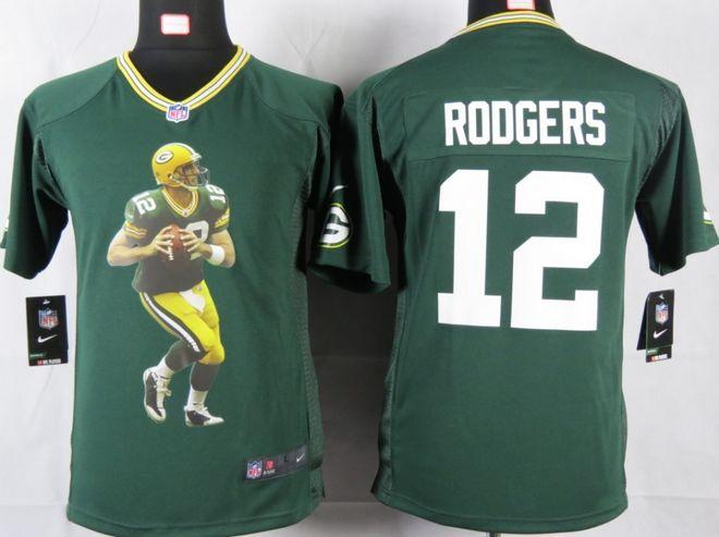  Packers #12 Aaron Rodgers Green Team Color Youth Portrait Fashion NFL Game Jersey
