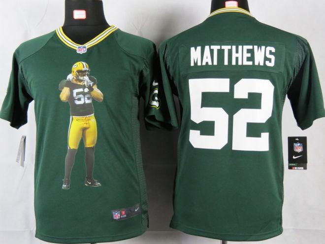  Packers #52 Clay Matthews Green Team Color Youth Portrait Fashion NFL Game Jersey