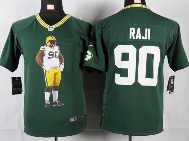  Packers #90 B.J. Raji Green Team Color Youth Portrait Fashion NFL Game Jersey