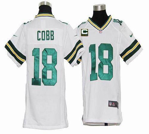  Packers #18 Randall Cobb White With C Patch Youth Stitched NFL Elite Jersey
