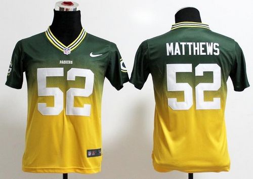  Packers #52 Clay Matthews Green/Gold Youth Stitched NFL Elite Fadeaway Fashion Jersey