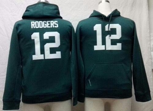  Packers #12 Aaron Rodgers Green Youth Pullover NFL Hoodie