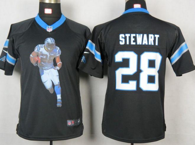  Panthers #28 Jonathan Stewart Black Team Color Youth Portrait Fashion NFL Game Jersey