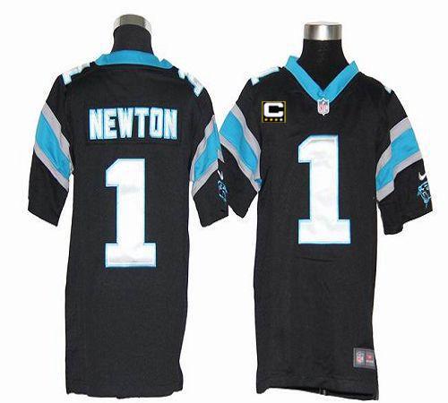  Panthers #1 Cam Newton Black Team Color With C Patch Youth Stitched NFL Elite Jersey