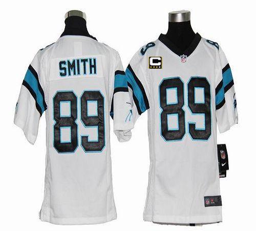  Panthers #89 Steve Smith White With C Patch Youth Stitched NFL Elite Jersey