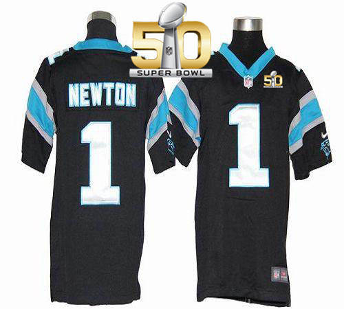  Panthers #1 Cam Newton Black Team Color Super Bowl 50 Youth Stitched NFL Elite Jersey