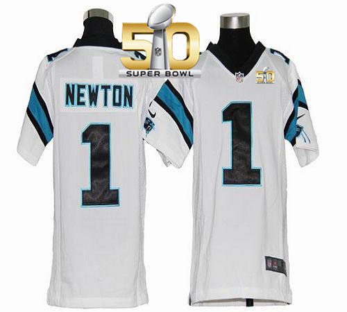  Panthers #1 Cam Newton White Super Bowl 50 Youth Stitched NFL Elite Jersey