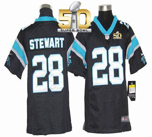  Panthers #28 Jonathan Stewart Black Team Color Super Bowl 50 Youth Stitched NFL Elite Jersey
