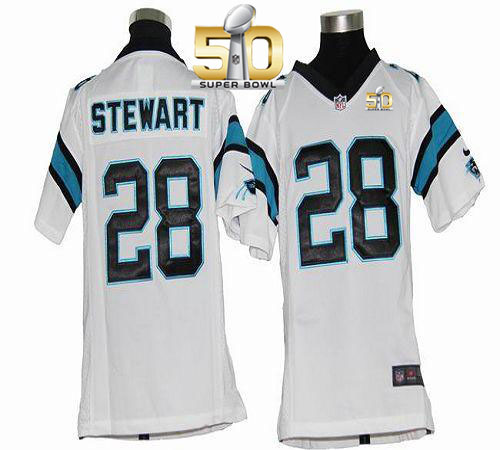  Panthers #28 Jonathan Stewart White Super Bowl 50 Youth Stitched NFL Elite Jersey