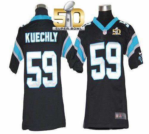  Panthers #59 Luke Kuechly Black Team Color Super Bowl 50 Youth Stitched NFL Elite Jersey