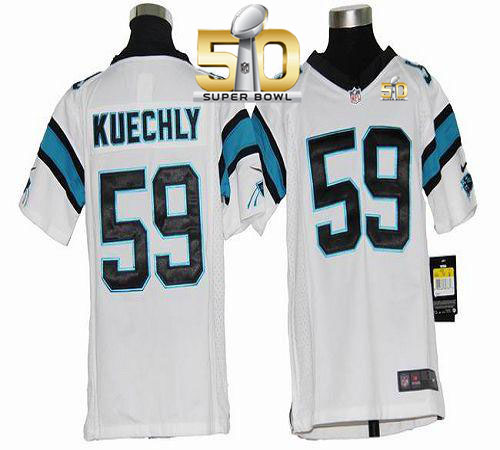  Panthers #59 Luke Kuechly White Super Bowl 50 Youth Stitched NFL Elite Jersey