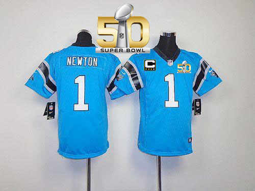  Panthers #1 Cam Newton Blue Alternate With C Patch Super Bowl 50 Youth Stitched NFL Elite Jersey