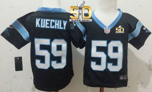 Toddler  Panthers #59 Luke Kuechly Black Team Color Super Bowl 50 Stitched NFL Elite Jersey