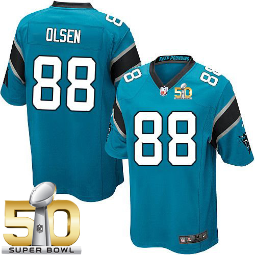  Panthers #88 Greg Olsen Blue Alternate Super Bowl 50 Youth Stitched NFL Elite Jersey