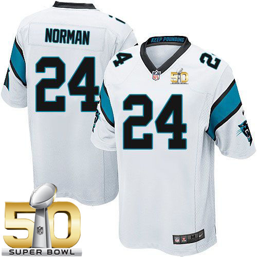  Panthers #24 Josh Norman White Super Bowl 50 Youth Stitched NFL Elite Jersey